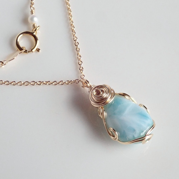 K14GF*ラリマーのワイヤーラッピングネックレス ネックレス