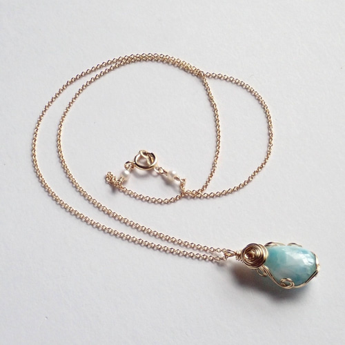 K14GF*ラリマーのワイヤーラッピングネックレス ネックレス