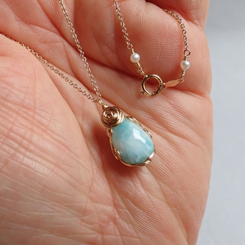 K14GF*ラリマーのワイヤーラッピングネックレス ネックレス