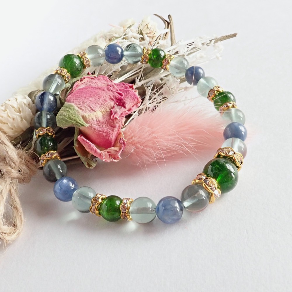 高品質クロムダイオプサイトとカイヤナイトの数珠ブレスレット