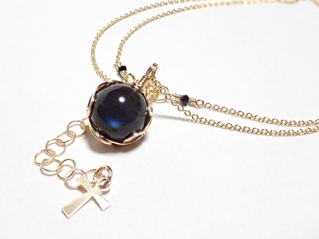 K14GF*ブラックラブラドライトのワイヤーラッピングネックレス