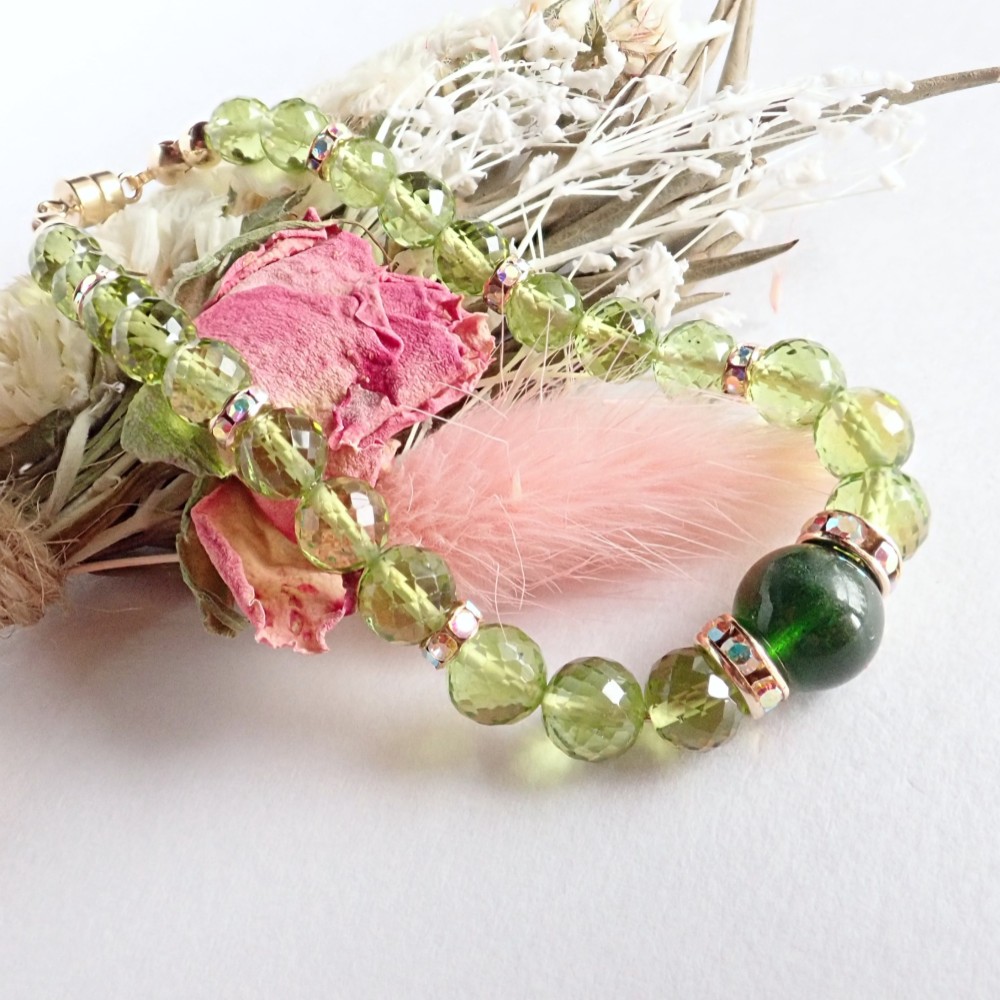 K14GF*クロムダイオプサイトとペリドットのビーディングチェーンブレスレット 11,385円