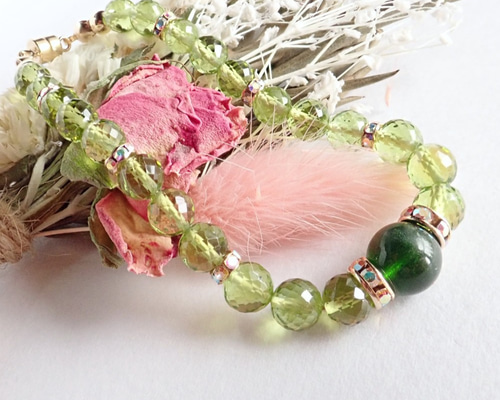 K14GF*クロムダイオプサイトとペリドットのビーディングチェーン