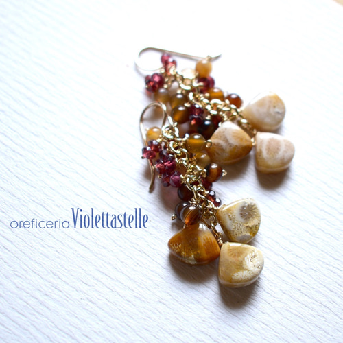 14kgf 秋カラーなフォッシルコーラル ピアス 14kgf フォッシルコーラル