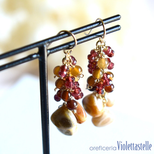 14kgf 秋カラーなフォッシルコーラル ピアス 14kgf フォッシルコーラルの秋色ピアス ピアス（フック