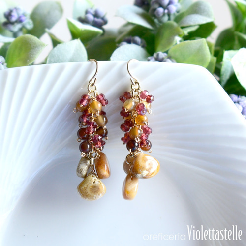 14kgf フォッシルコーラルの秋色ピアス ピアス（フック