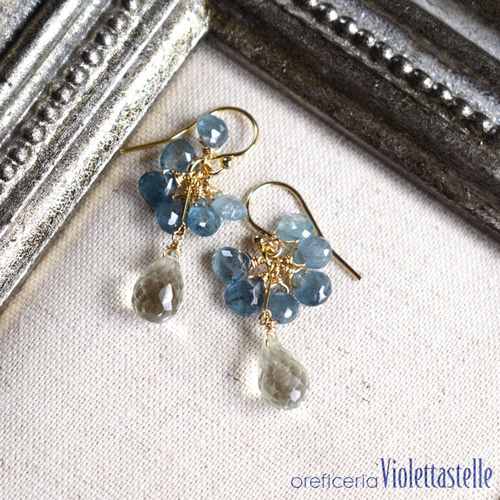 14kgf グリーンアメジストとサファイアのピアス