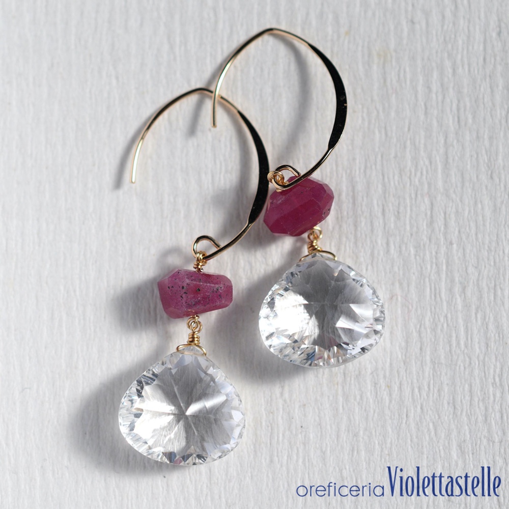 14kgf 大粒クォーツのピアスwithルビー