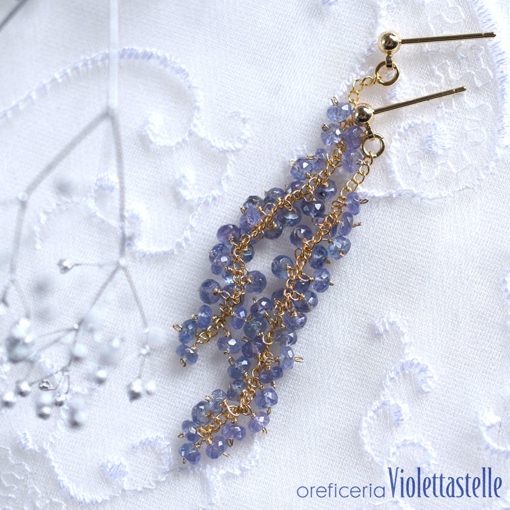 14kgf ラヴェンダーのロングピアス（タンザナイト）