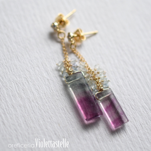 14kgf フローライトの紫陽花ピアス（アシンメトリー） ピアス 