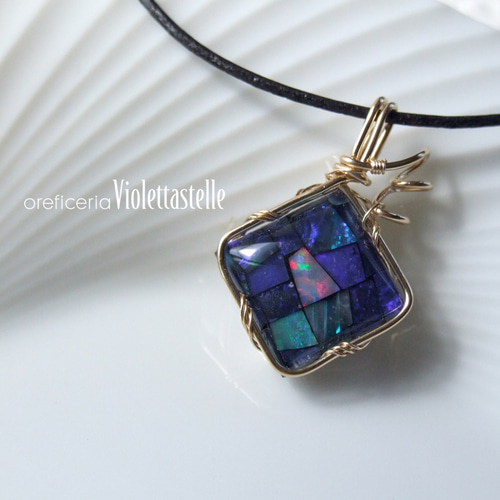 14kgfトリプル（モザイク）オパールのシンプルネックレス ネックレス