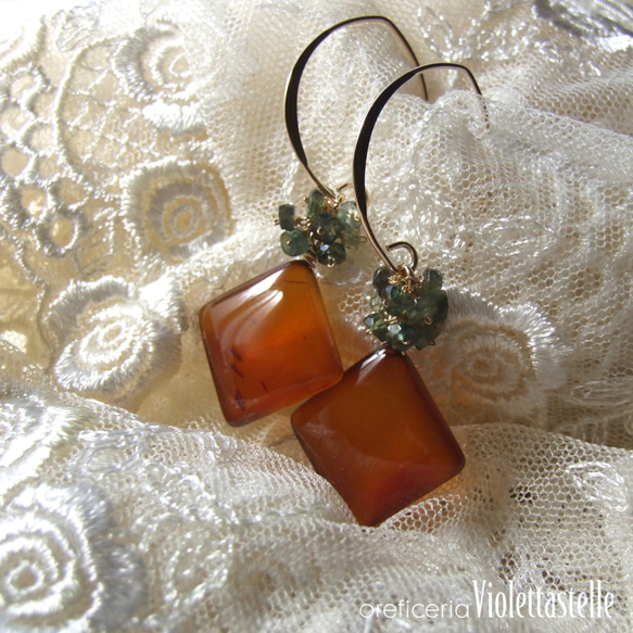 maumaumau　14kgf クリソコラコッパーインカルセドニー ピアス 14kgf ブラウンカルセドニーのピアス ピアス（フック・チェーン