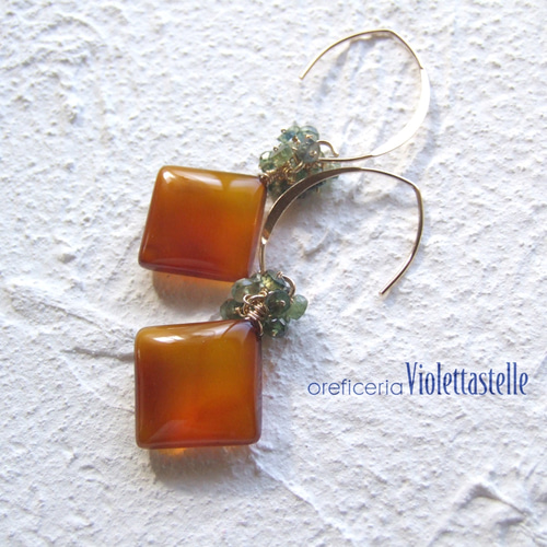 14kgf ブラウンカルセドニーのピアス ピアス（フック・チェーン