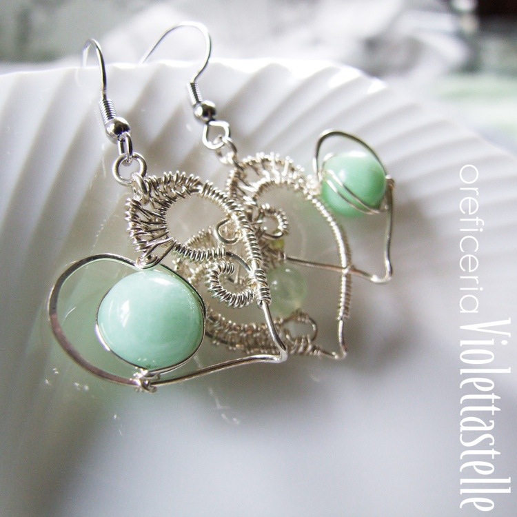 ハートのピアス（シルバー、グリーンフェルスパー）