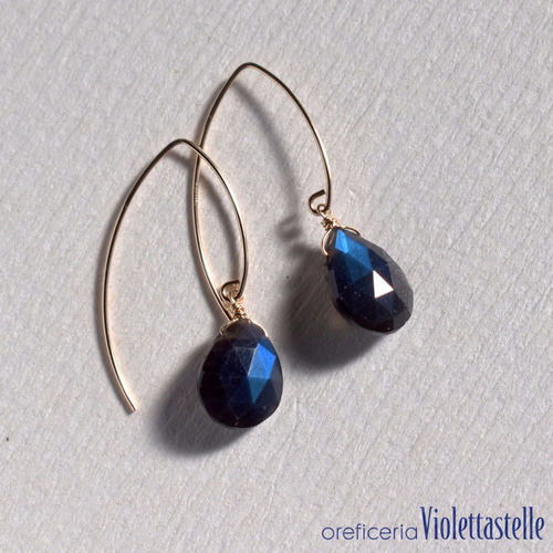 14kgf ブラックラブラドライトのピアス ピアス（フック・チェーン  