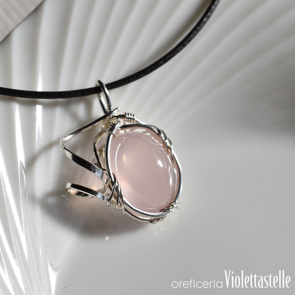 Silver950 ローズクォーツのシンプルネックレス