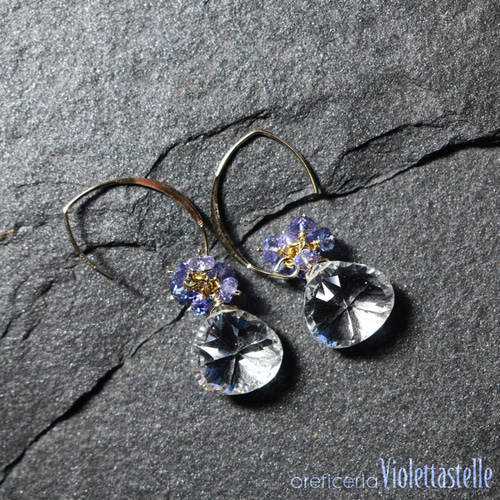 14kgf 大粒クォーツのピアスwithタンザナイト ピアス（フック  