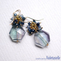 14kgf クォーツのピアスwithガーネット ピアス（フック・チェーン