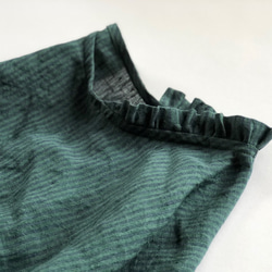 新作グリーン**ストライプリネン・アシンメトリーフリル襟のワンピース　刺繍のリネンバックをsetに 7枚目の画像