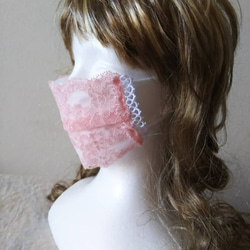 薔薇のレース地ピンクのマスクカバー(不織布マスクに) 6枚目の画像