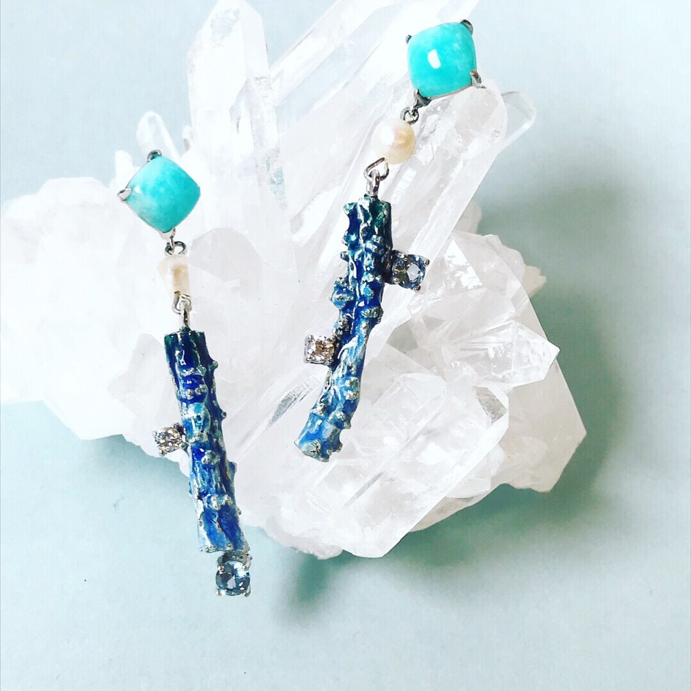 中国薬シリーズスターリングシルバーエナメルイヤリング