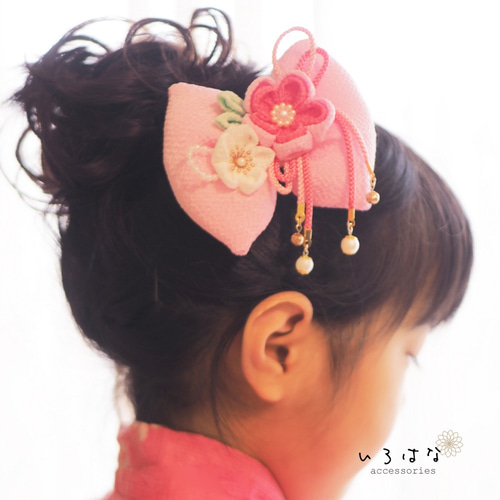 和風リボンの髪飾り 七五三 ひな祭り 和花リボン ピンク ヘアクリップ