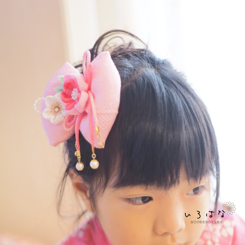和風リボンの髪飾り 七五三 ひな祭り 和花リボン ピンク ヘアクリップ