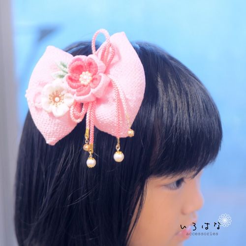 和風リボンの髪飾り 七五三 ひな祭り 和花リボン ピンク ヘアクリップ