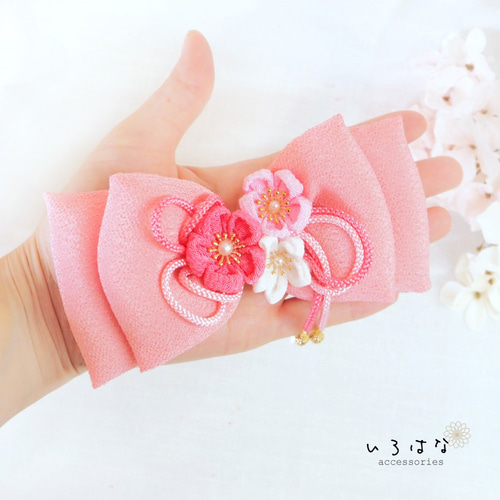 つまみ細工 髪飾り ヘアクリップ 滑り止め リボン 和風リボンの髪飾り つまみ細工 ピンク ヘアクリップ 大きめ 七五三