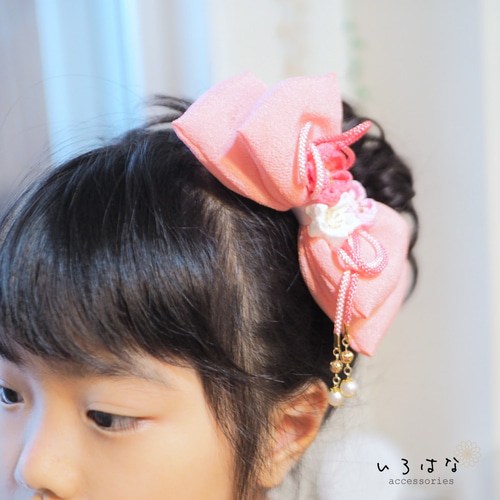和風リボンの髪飾り つまみ細工 ピンク ヘアクリップ 大きめ 七五三