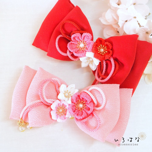 和風リボンの髪飾り つまみ細工 ピンク ヘアクリップ 大きめ 七五三