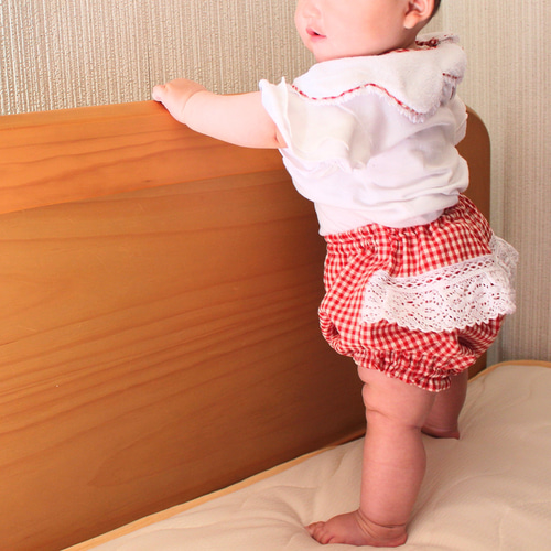 リバーシブルスタイとかぼちゃパンツのセット/赤チェック/トータル