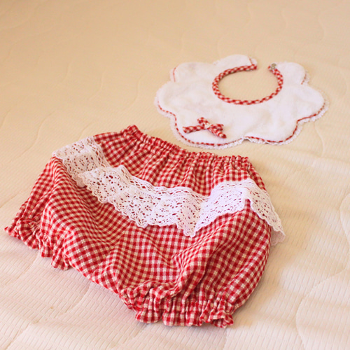 リバーシブルスタイとかぼちゃパンツのセット/赤チェック