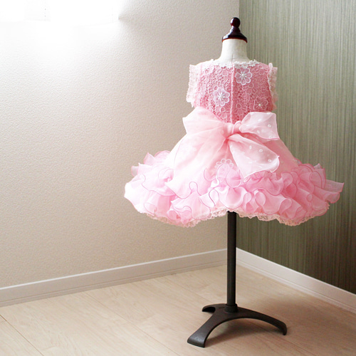 送料込□ドレス職人手作り！お花フリルのキッズ・ベビードレス