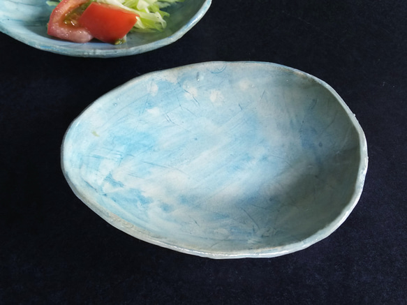 水色 玉子 型皿    取り皿 小皿 ブルー 空色 器のある生活 益子 2枚目の画像