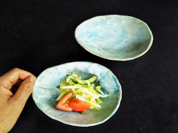 水色 玉子 型皿    取り皿 小皿 ブルー 空色 器のある生活 益子 3枚目の画像