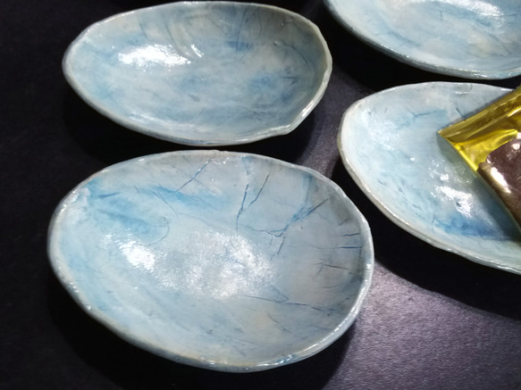 水色 玉子 型皿    取り皿 小皿 ブルー 空色 器のある生活 益子 4枚目の画像