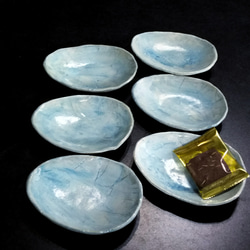 水色 玉子 型皿    取り皿 小皿 ブルー 空色 器のある生活 益子 6枚目の画像