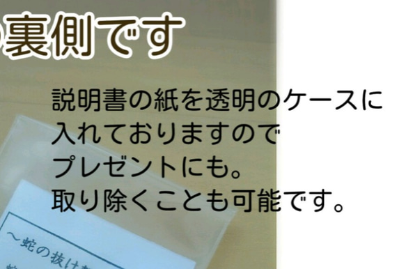 こっそり持ちたい★蛇の抜け殻　お守り◀キラッと輝く　シンプル モチーフ 誕生日  プレゼント   商品説明書付 3枚目の画像