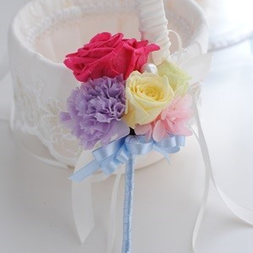 プリザーブドフラワー バッグブーケ ハート型バッグ カラフル