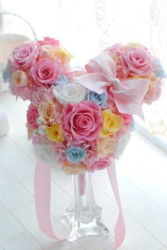 プリザーブドフラワー ミッキーブーケ ピンク 水色 ウェディングブーケ