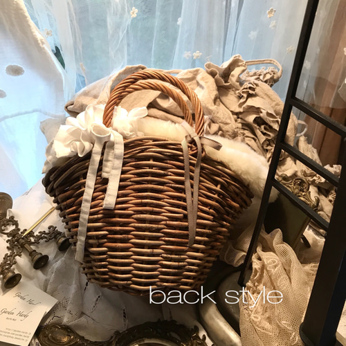 取り外し可能！バッグファーとアンティークレースのカゴバッグ かご  