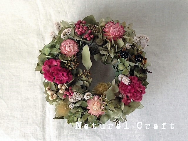 専用＊アジサイ＆ユーカリポポラス　アンティークドライフラワーリース アジサイとポポラスのミニリースpink＊直径約19cm＊ドライフラワー