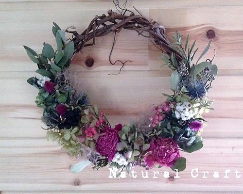 パープルローズと黒ブドウの葡萄の飾り入特大豪華リース♪♪☆* パープルローズと黒ブドウの葡萄の飾り入特大豪華リース♪♪☆*