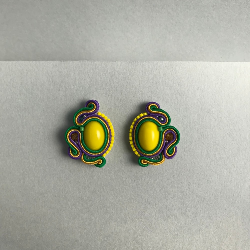 《受注生産》緑×黄×紫ピアス　Feminine Earrings　イヤリング、金属アレルギー対応