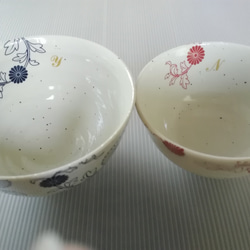 【送料無料】こびき夫婦茶碗　藍と朱白抜き(イニシャルお入れします) 4枚目の画像