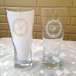 【父の日に！送料無料】 東欧製ビアグラス(イニシャル入れます) 4枚目の画像