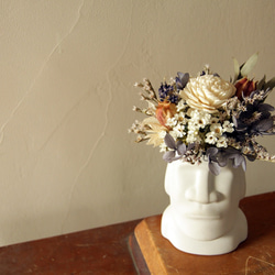 水泥灰摩艾小盆花 乾燥花 永生花（單一販售） 第2張的照片