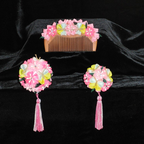 桜Ⅱ花櫛と楠☆3点セット＊七五三のお祝いに#S017 かんざし SaiSui