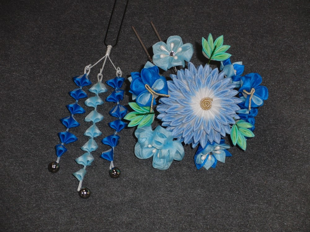 ブルーの半楠暈し菊セット#S036イ